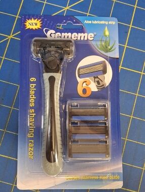 Gememe Men’s 6-Blade Razor – Black and Gray New Sealed Pack